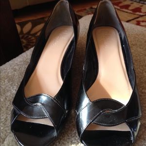 Cole Haan open toe low wedge pumps